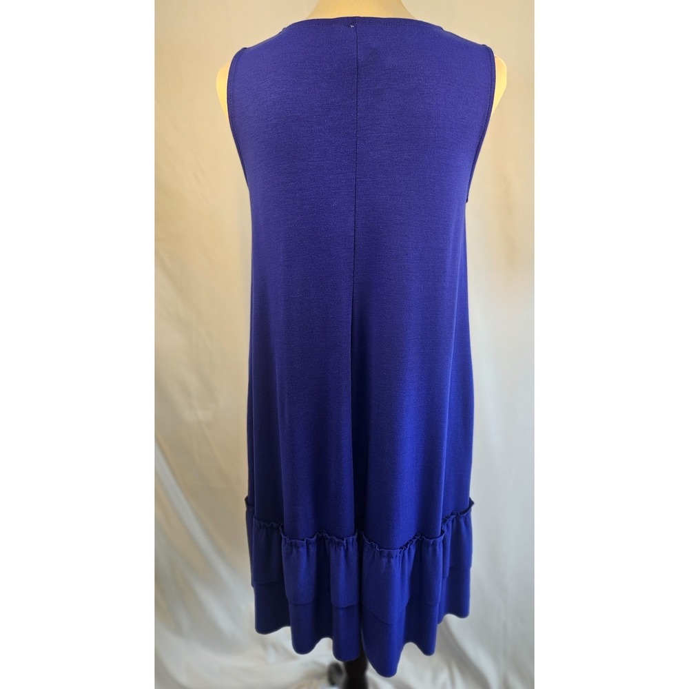 Zenana Royal Blue Sleeveless Swing Dress Layered Hem Soft Stretch Casual Boho L - Picture 2 of 6